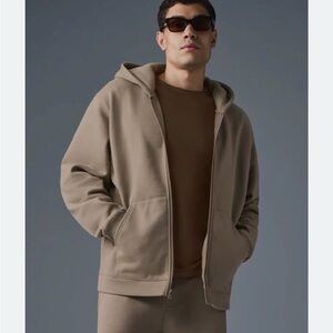 ALO Yoga Taupe Zip-Up Hoodie